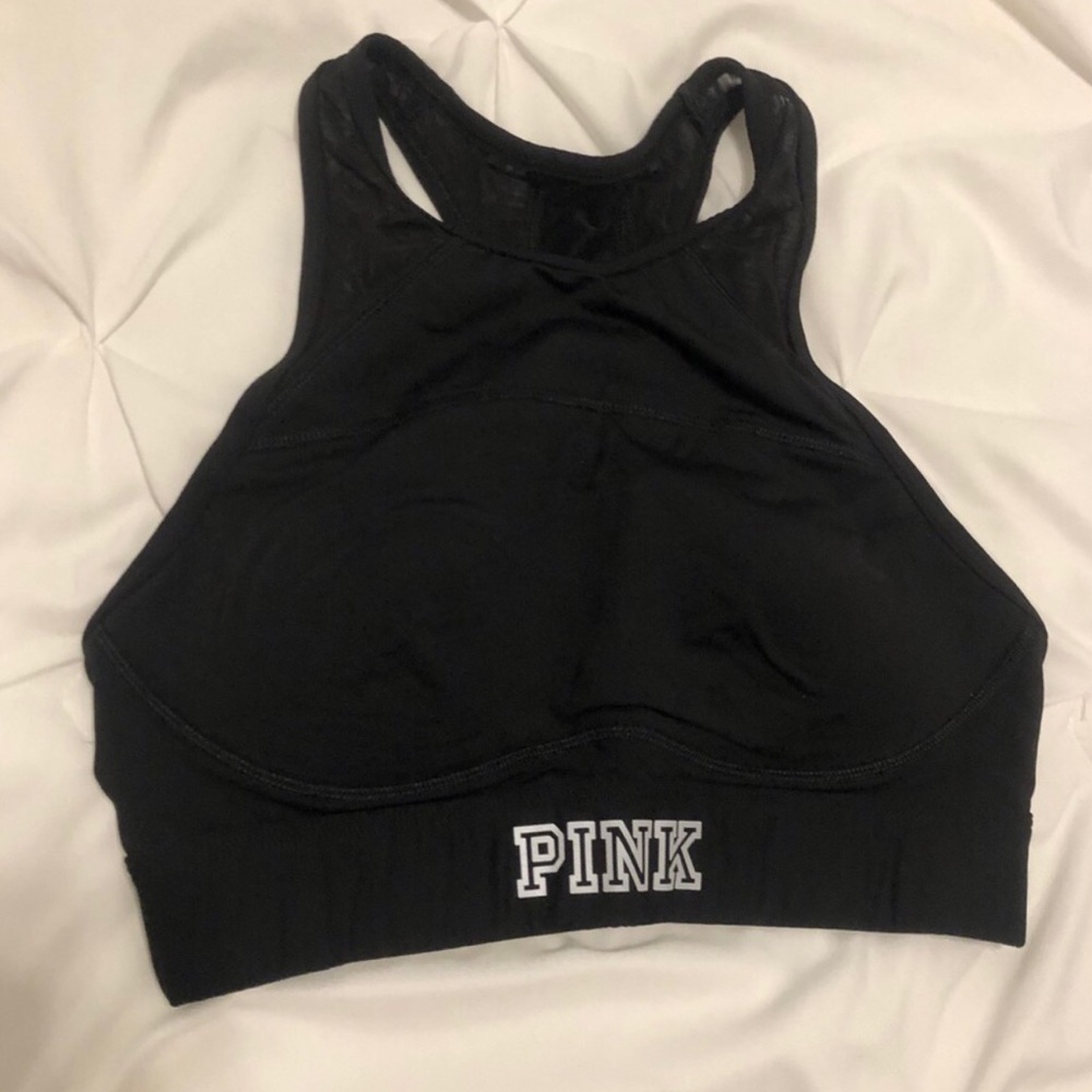 Pink athletic Black Halter Top Sports Bra